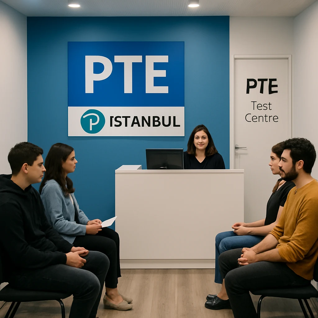 سالن پذیرش مرکز آزمون PTE در استانبول با داوطلبان منتظر