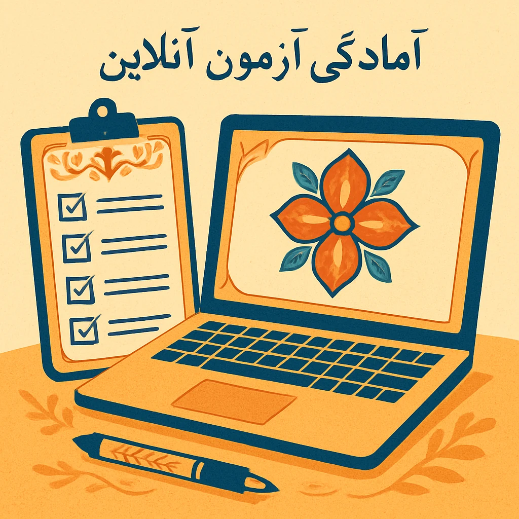 چکلیست و لپتاپ برای آمادگی آزمون آنلاین