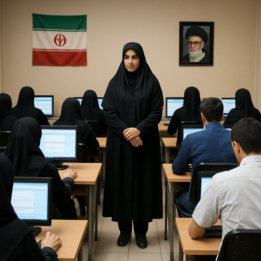 سالن آزمون تافل با دانشجویان ایرانی پشت کامپیوتر